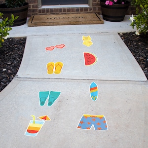 Summer Peel and Stick Floor Decals • Set of 8 • Pool Party Birthday Decorations • Removable Sidewalk Vinyl Stickers