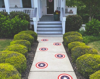 Captain America Textured Peel and Stick Floor Decals • Set of 8 • 11.5" Wide Birthday Decorations • Removable Sidewalk Vinyl Stickers
