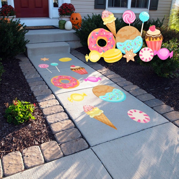 Calcomanías de piso texturizadas para despegar y pegar de Candy Land • Juego de 11 • Decoraciones de cumpleaños • Calcomanías de vinilo removibles para aceras