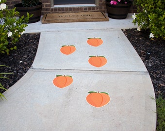 Peach Peel and Stick Floor Decals • Set of 5 • One Sweet Peach Birthday Decorations • Removable Sidewalk Vinyl Stickers