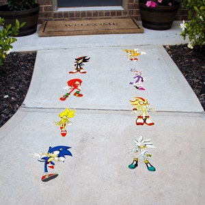 Sonic Textured Peel and Stick Floor Decals • Set of 8 • Birthday Decorations • Removable Sidewalk Vinyl Decals • Bounce House Decals