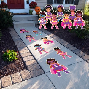 Girl Super Hero Peel and Stick Floor Decals • Set of 7 • Shero Birthday Decorations • Removable Sidewalk Vinyl Stickers