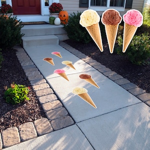 Ice Cream Cone Peel and Stick Floor Decals • Set of 11 • Social Distancing Markers • Birthday Decorations • Removable Sidewalk Vinyl Decals