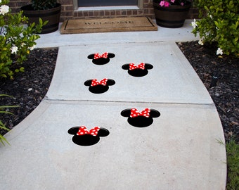 Minnie Mouse Peel and Stick Floor Decals (Red Bow) • Birthday Decorations • Removable Sidewalk Vinyl Decals • Bounce House Decals