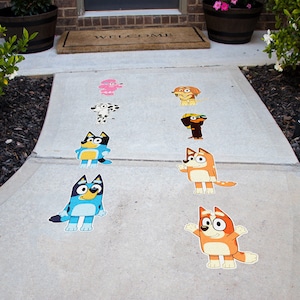 Bluey Textured Peel and Stick Floor Decals • Set of 8 • Birthday Decorations • Removable Sidewalk Vinyl Stickers • Bounce House Decals