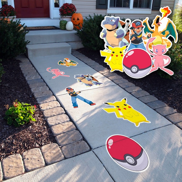 Calcomanías de piso texturizadas para despegar y pegar de Pokémon • Juego de 6 • Marcadores de distanciamiento social • Decoraciones de cumpleaños • Calcomanías de vinilo removibles para aceras