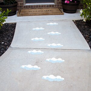 Cloud Peel and Stick Floor Decals • 12" Wide Removable Sidewalk Vinyl Stickers • Birthday Bounce House Decor • Set of 9