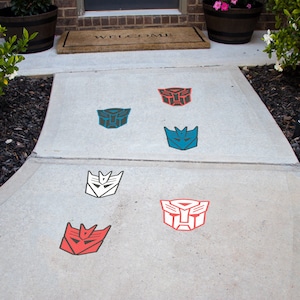 Transformer Peel and Stick Floor Decals • Set of 6 • 9" Wide Birthday Decorations • Removable Sidewalk Vinyl Stickers