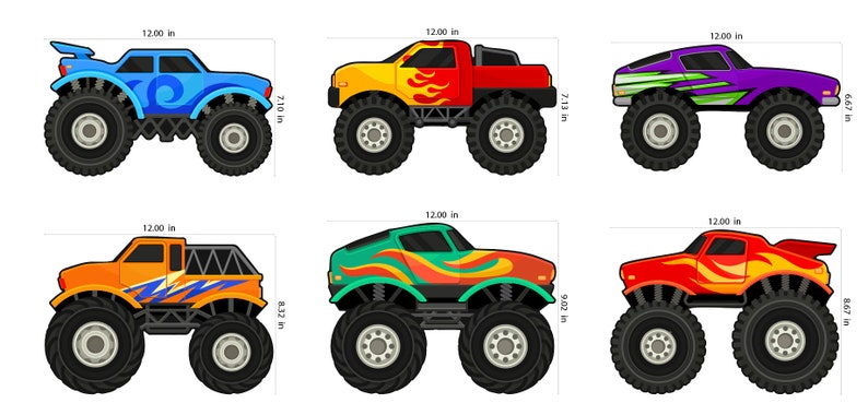 Monster Truck Textured Peel and Stick Floor Decals • Set of 6 • Birthday Decorations • Removable Sidewalk Vinyl Decals image 2