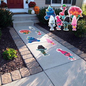 Trolls Textured Peel and Stick Floor Decals • Set of 7 • Birthday Decorations • Removable Sidewalk Vinyl Stickers • Bounce House Decals