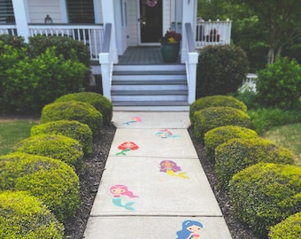 Mermaid Floor Decals • Set of 6 • Social Distancing Markers • Birthday Decorations • Removable Sidewalk Vinyl Stickers
