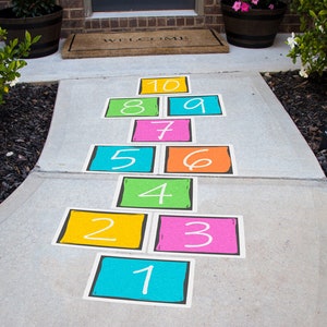 Hopscotch Textured Peel and Stick Floor Decals • Set of 10 • Birthday Decorations • Removable Sidewalk Vinyl Stickers • Bounce House Decals