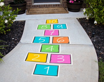 Hopscotch Textured Peel and Stick Floor Decals • Set of 10 • Birthday Decorations • Removable Sidewalk Vinyl Stickers • Bounce House Decals