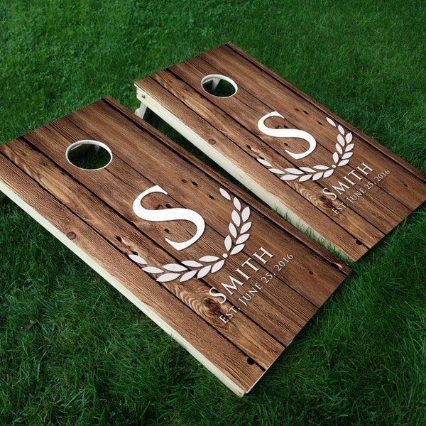 Wedding Cornhole Decals: Set of 2 - Personalized Vinyl Wraps • Comes with Squeegee & Edge Seal Tape • FREE Shipping