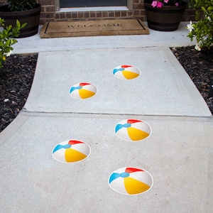 Beach Ball Peel and Stick Floor Decals • Set of 5 • Summer Birthday • Removable Sidewalk Vinyl Stickers