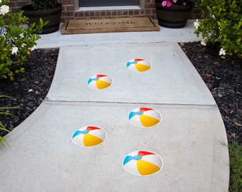 Beach Ball Peel and Stick Floor Decals • Set of 5 • Summer Birthday • Removable Sidewalk Vinyl Stickers