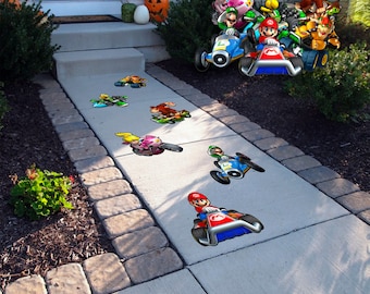 Mario Kart Peel and Stick Floor Decals • Set of 6 • Birthday Decorations • Removable Sidewalk Vinyl Decals • Bounce House Decals
