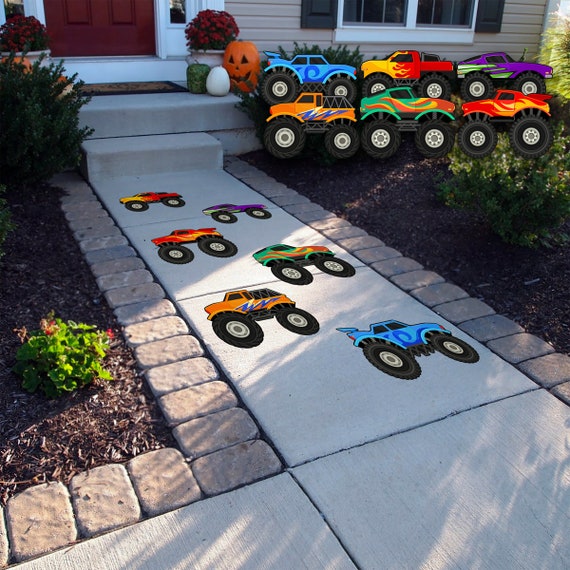 Monster Truck Textured Peel and Stick Floor Decals • Set of 6 • Birthday Decorations • Removable Sidewalk Vinyl Decals