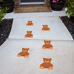 Teddy Bear Floor Decals • 12" Wide Removable Sidewalk Vinyl Stickers • Birthday Bounce House Decor • Set of 6 Bears