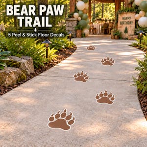 Bear Paw Floor Decals, Set of 5, 9-Inch Camping Birthday Party Walkway Stickers