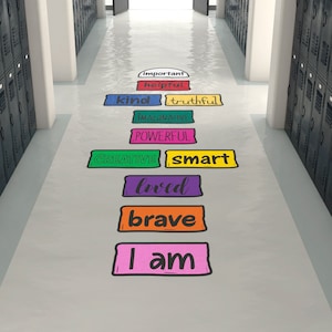 Affirmation Hopscotch Sensory Path • Set of 11 School Stickers • Removable Peel and Stick Floor Decals