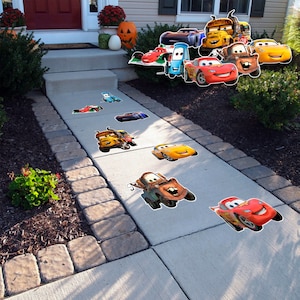 CARS Textured Peel and Stick Floor Decals • Set of 7 • Social Distancing Markers • Birthday Decorations • Removable Sidewalk Vinyl Decals