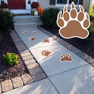 Bear Paw Tracks • Textured Sidewalk 9&quot; Paw Decals • Birthday Decorations • Removable Floor Vinyl Stickers • Social Distancing Markers