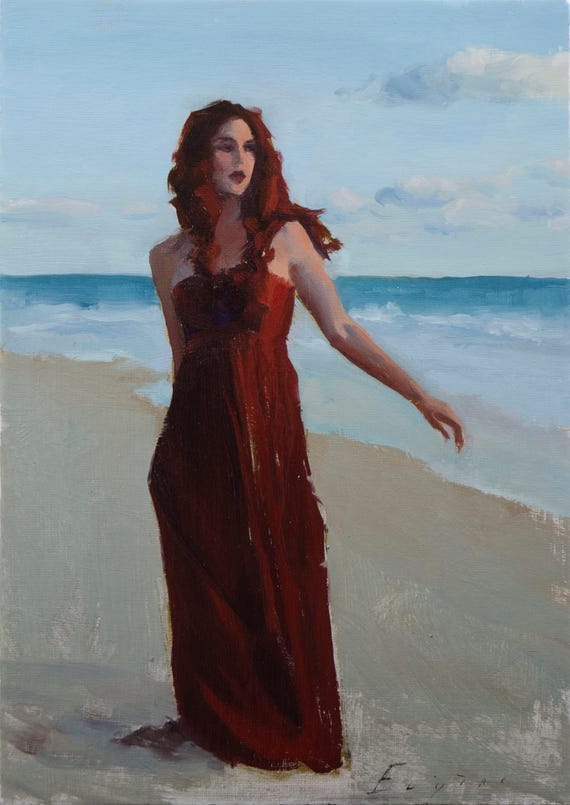 Original Oil Painting | Woman in Red Dress by the Sea | Figurative Beach  Scene | Romantic Coastal Art | Realism Wall Decor - Etsy New Zealand