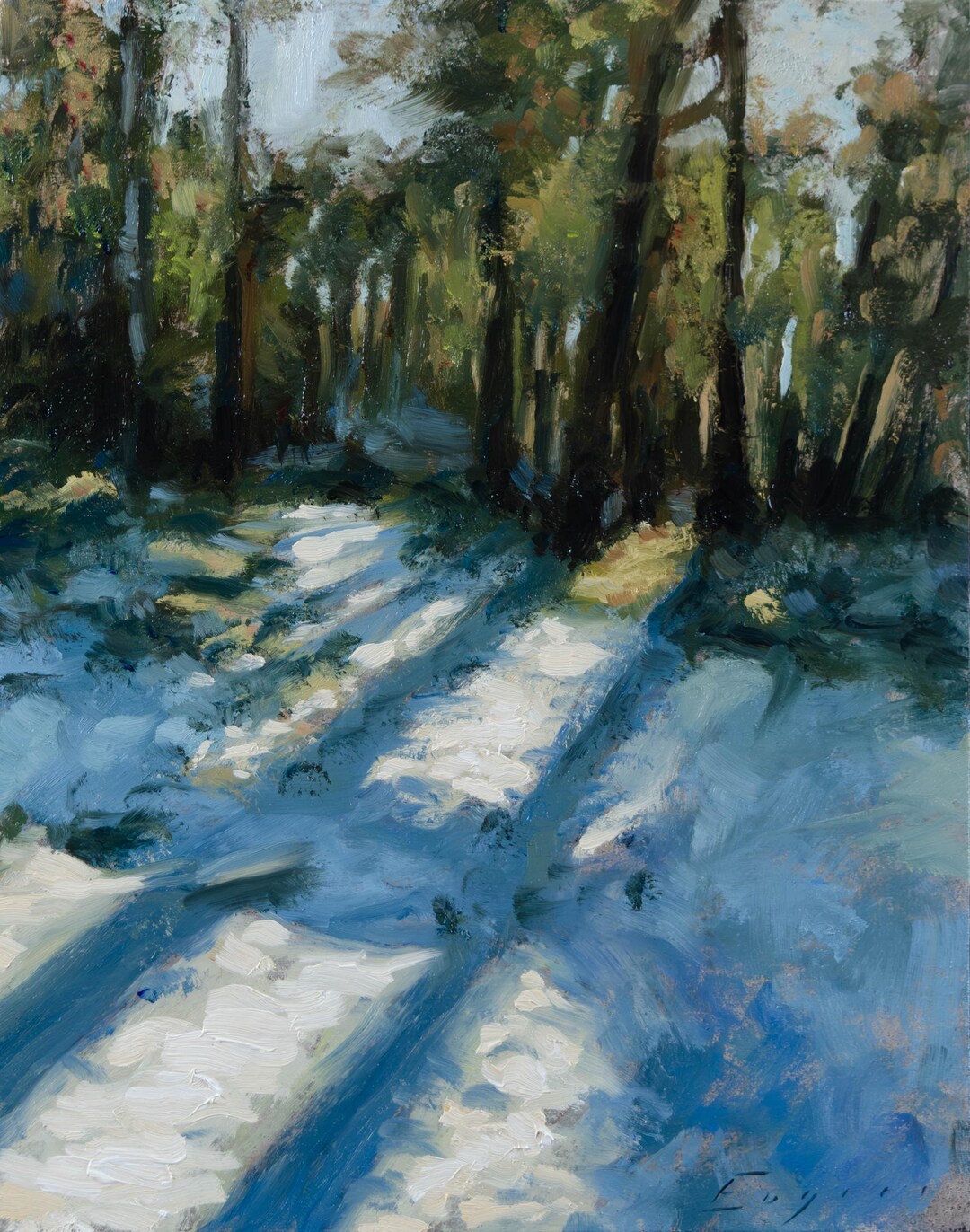 Original Oil Painting | Snowy Forest Landscape With Winter Light ...