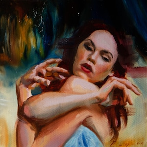 Portrait Woman Painting and Abstract, Sensual art with oil paint, Contemporary  art.