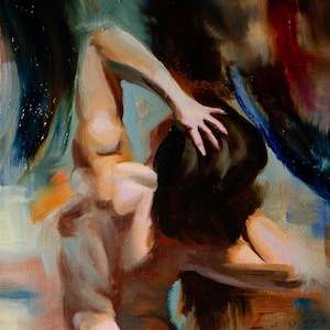 Portrait Woman Painting and Abstract, Sensual art with oil paint, Contemporary  art.