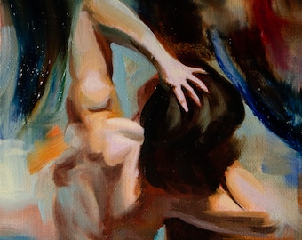 Portrait Woman Painting and Abstract, Sensual art with oil paint, Contemporary  art.