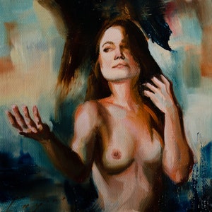 Portrait Woman Painting and Abstract, Sensual art with oil paint, Contemporary  art.