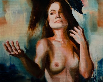Portrait Woman Painting and Abstract, Sensual art with oil paint, Contemporary  art.