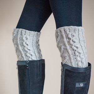 Gray knit leg warmers, Wool leg warmers, Winter accessories,Over the knee socks, Womens boot socks, Hand knit leg warmers, Cable knit