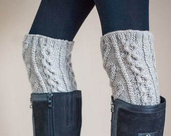 Gray knit leg warmers, Wool leg warmers, Winter accessories,Over the knee socks, Womens boot socks, Hand knit leg warmers, Cable knit