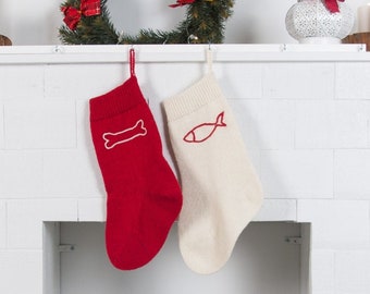 Pet Christmas stocking Personalized Dog stocking, Cat stocking, Knitted Christmas Stockings with handmade embroidery, Monogrammed Stockings