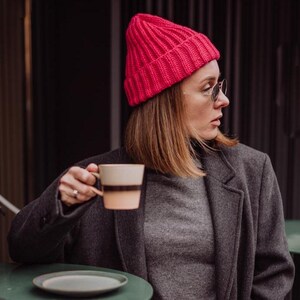 Merino wool beanie hat, soft wool hat, winter wool hat, fuchsia pink beanie, stylish winter beanie, knit wool beanie