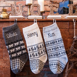 Personalized Christmas stockings, gray Christmas Stockings, Custom knit family stockings, Home xmas decor, Vintage holidays image 4