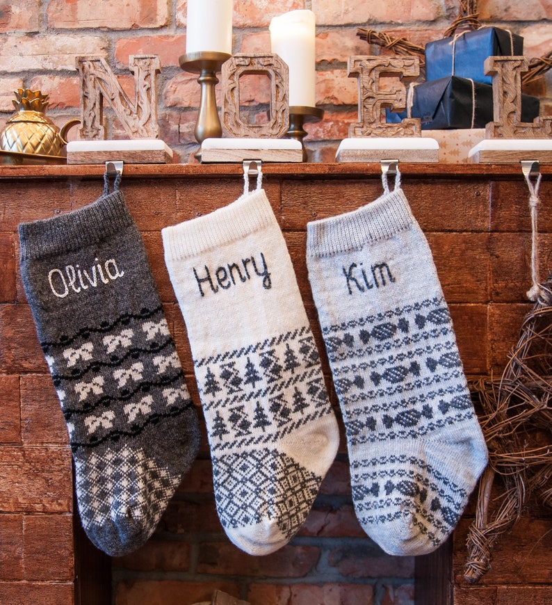 Personalized Christmas stockings, gray Christmas Stockings, Custom knit family stockings, Home xmas decor, Vintage holidays image 4