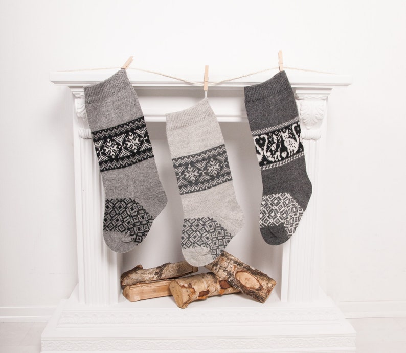 Personalized Christmas stockings, gray Christmas Stockings, Custom knit family stockings, Home xmas decor, Vintage holidays image 8