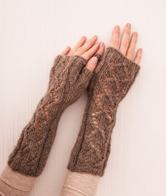 Latte Winter Fingerless Gloves, Fingerless Mittens, Womens Fingerless  Gloves, Long Arm Warmers Wrist Warmers Open Work Gloves, Gift for Teen 