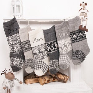 Personalized Christmas stockings, gray Christmas Stockings, Custom knit family stockings, Home xmas decor, Vintage holidays image 2