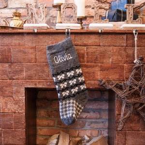 Personalized Christmas stockings, gray Christmas Stockings, Custom knit family stockings, Home xmas decor, Vintage holidays image 5