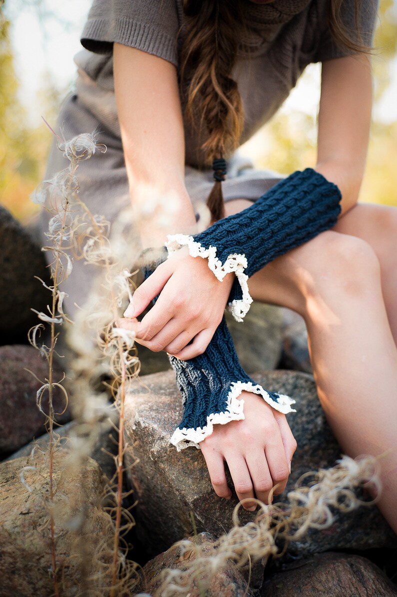 Gift idea for girl, Women's boot cuff, Cable Knit boot socks with handmade crochet trim, Casual wear, Winter boot socks in Grey, Organic image 4