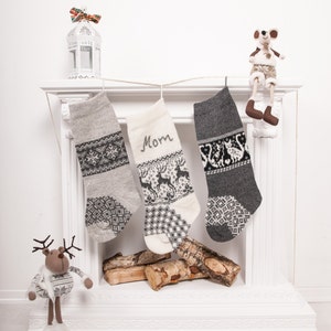Personalized Christmas stockings, gray Christmas Stockings, Custom knit family stockings, Home xmas decor, Vintage holidays image 10