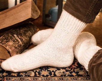 Wool knit socks, White wool socks for men, warm winter sock, Men's boot socks, Christmas gift idea for him, Stocking stuffers for man