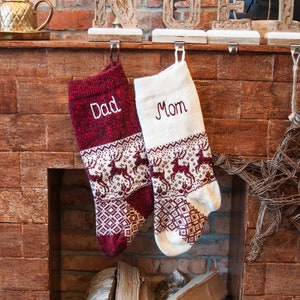 Personalized Christmas Stockings, Family Knitted Stocking with handmade embroidery, Rustic home decor 2021, Nordic