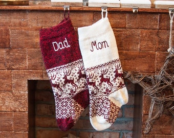 Personalized Christmas Stockings, Family Knitted Stocking with handmade embroidery, Rustic home decor 2021, Nordic