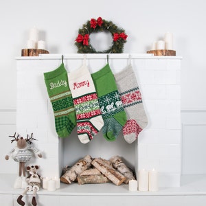 personalized christmas stockings green red white knitted christmas stockings with handmade embroidery holiday stocking knit stockings - White Knit Christmas Stockings personalized christmas stockings green red white knitted christmas stockings with handmade embroidery holiday stocking knit stockings - White Knit Christmas Stockings